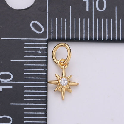 OS 24k Gold Filled Tiny Star Charm Gold North Star Charm Micro Pave Celestial Charm GF Necklace Bracelet Earring Jewelry Making Supply W-130