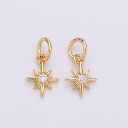 OS 24k Gold Filled Tiny Star Charm Gold North Star Charm Micro Pave Celestial Charm GF Necklace Bracelet Earring Jewelry Making Supply W-130