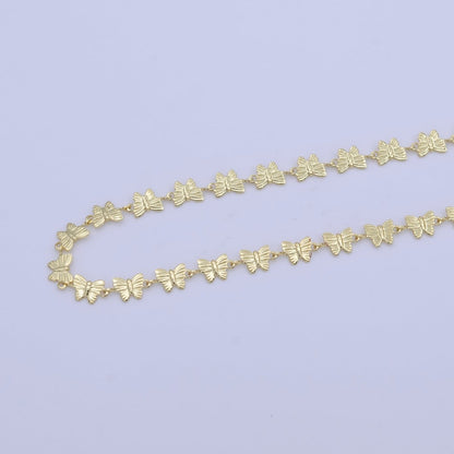 OS Butterfly Charm 24K Filled Gold Chain by Yard, Fancy Charm Chain, Wholesale bulk Roll Chain for Jewelry Making, Thickness 0.6mm | ROLL-458