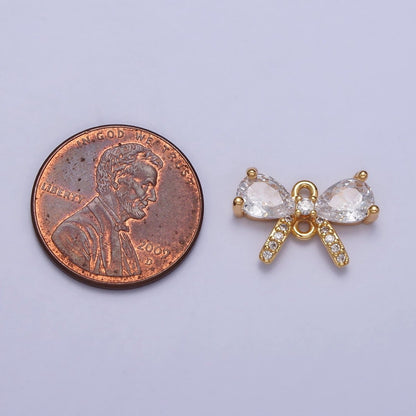 Clear Teardrop Micro Paved CZ Ribbon Gold Connector | Y-709