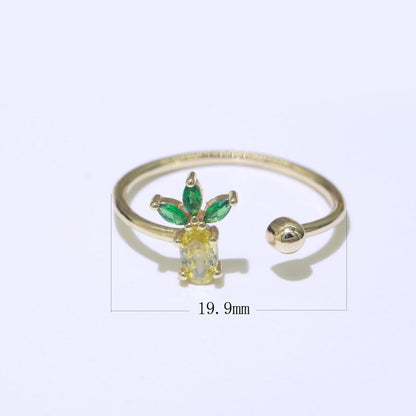 Dainty Pineapple ring, Gold Mini Fruit Ring, Dainty Stackable Rings, Open Adjustable Ring Crystal Tropical Fruits Ring O-452