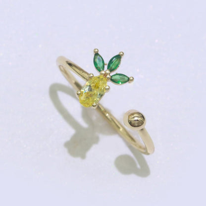 Dainty Pineapple ring, Gold Mini Fruit Ring, Dainty Stackable Rings, Open Adjustable Ring Crystal Tropical Fruits Ring O-452