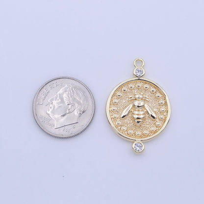 Gold Bumble Queen Bee Round Textured CZ Charm | C-772