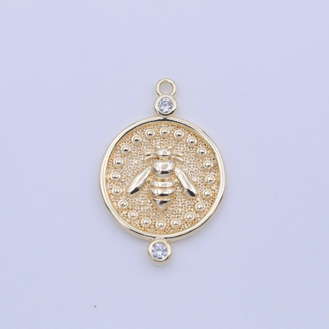 Gold Bumble Queen Bee Round Textured CZ Charm | C-772