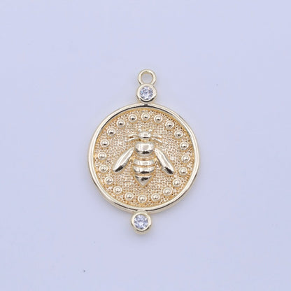 Gold Bumble Queen Bee Round Textured CZ Charm | C-772