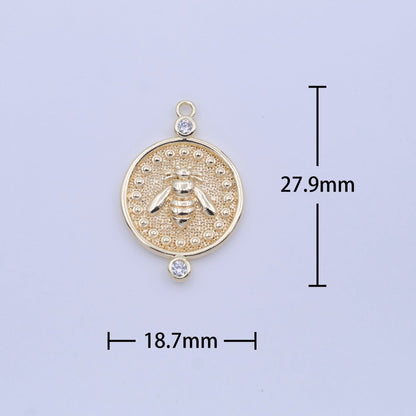 Gold Bumble Queen Bee Round Textured CZ Charm | C-772