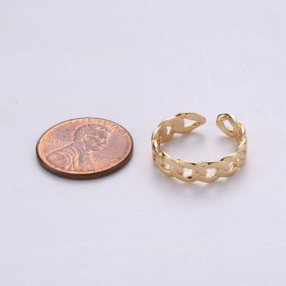 Gold Curb Chain Ring, Statement Ring, Chunky Link Chain Ring, Stackable Ring Thick Gold Ring Open Gold Ring gift for her R-045