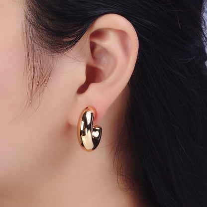 Gold Filled Edged Wide Chubby Geometric C-Shaped Hoop Earrings in Gold &amp; Silver | AB342 AB343