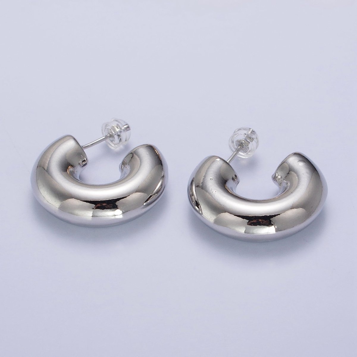 Gold Filled Edged Wide Chubby Geometric C-Shaped Hoop Earrings in Gold &amp; Silver | AB342 AB343