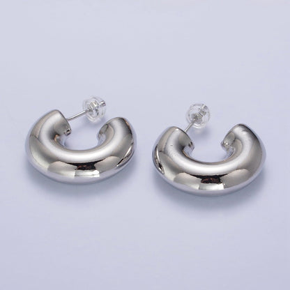 Gold Filled Edged Wide Chubby Geometric C-Shaped Hoop Earrings in Gold &amp; Silver | AB342 AB343