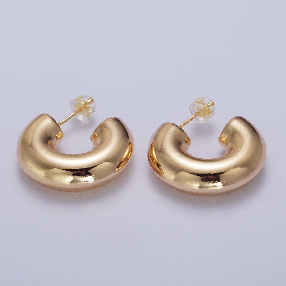 Gold Filled Edged Wide Chubby Geometric C-Shaped Hoop Earrings in Gold &amp; Silver | AB342 AB343