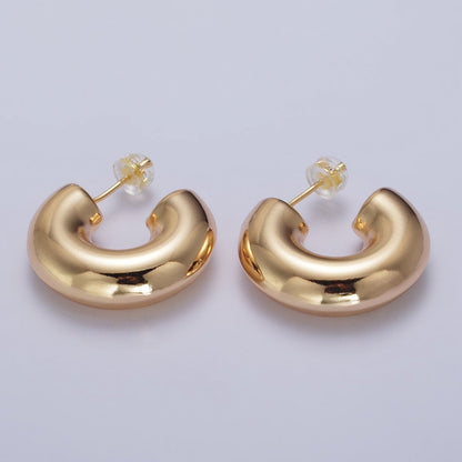 Gold Filled Edged Wide Chubby Geometric C-Shaped Hoop Earrings in Gold &amp; Silver | AB342 AB343