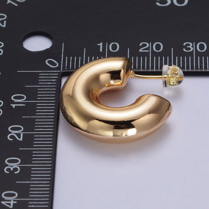 Gold Filled Edged Wide Chubby Geometric C-Shaped Hoop Earrings in Gold &amp; Silver | AB342 AB343