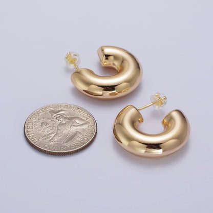 Gold Filled Edged Wide Chubby Geometric C-Shaped Hoop Earrings in Gold &amp; Silver | AB342 AB343