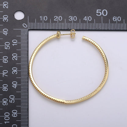 OS Gold Filled Minimalist Front-Facing Micro Paved CZ 55mm Hoop Earrings in Gold &amp; Silver Q-116