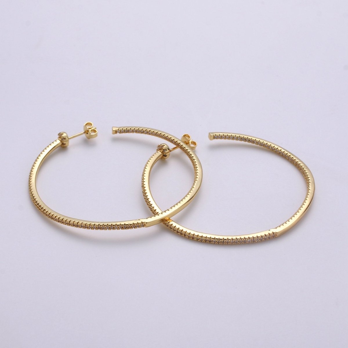 OS Gold Filled Minimalist Front-Facing Micro Paved CZ 55mm Hoop Earrings in Gold &amp; Silver Q-116