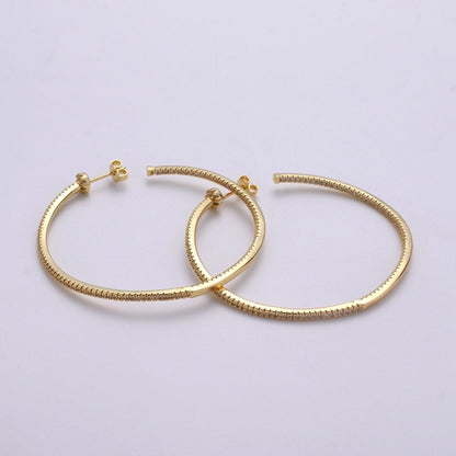 OS Gold Filled Minimalist Front-Facing Micro Paved CZ 55mm Hoop Earrings in Gold &amp; Silver Q-116