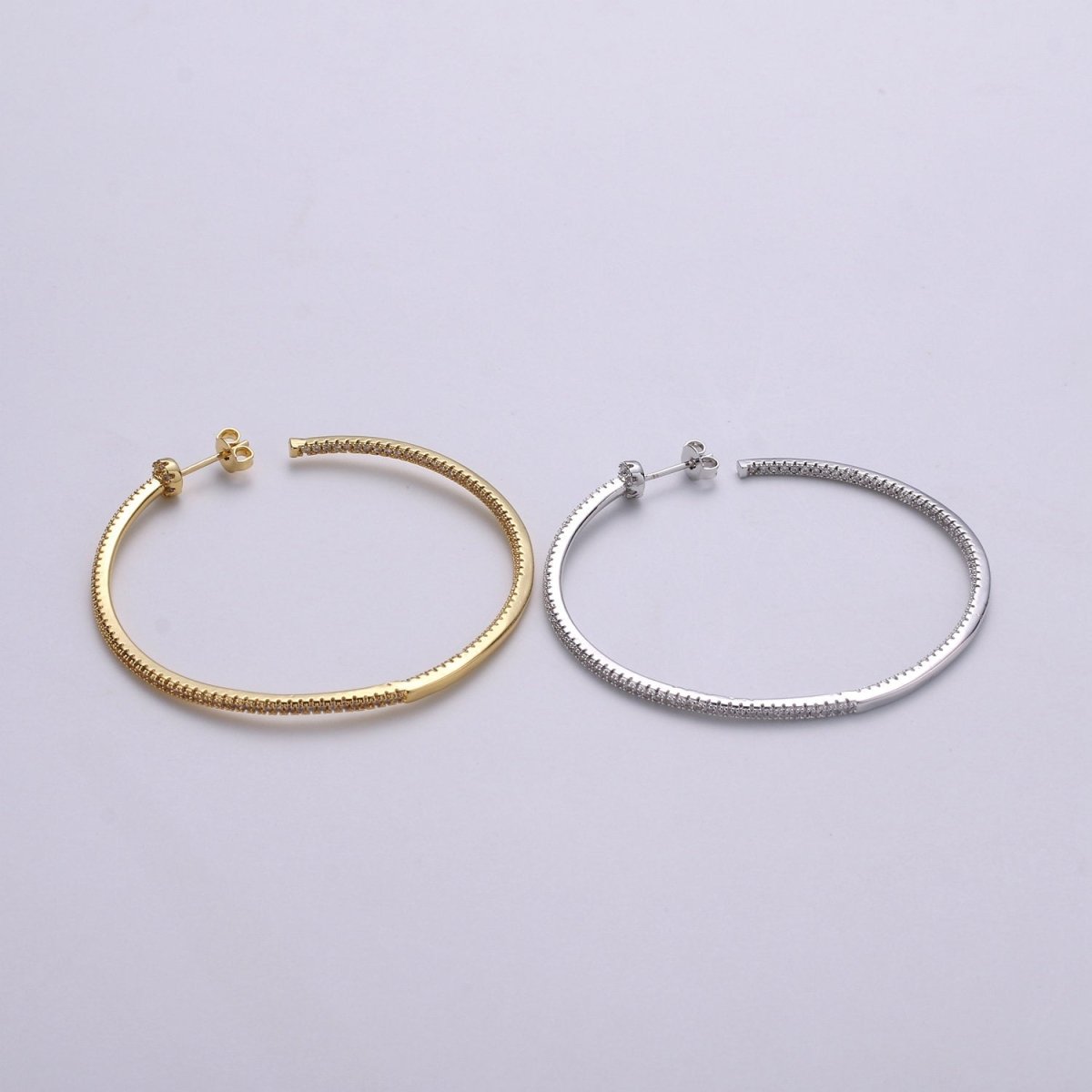OS Gold Filled Minimalist Front-Facing Micro Paved CZ 55mm Hoop Earrings in Gold &amp; Silver Q-116