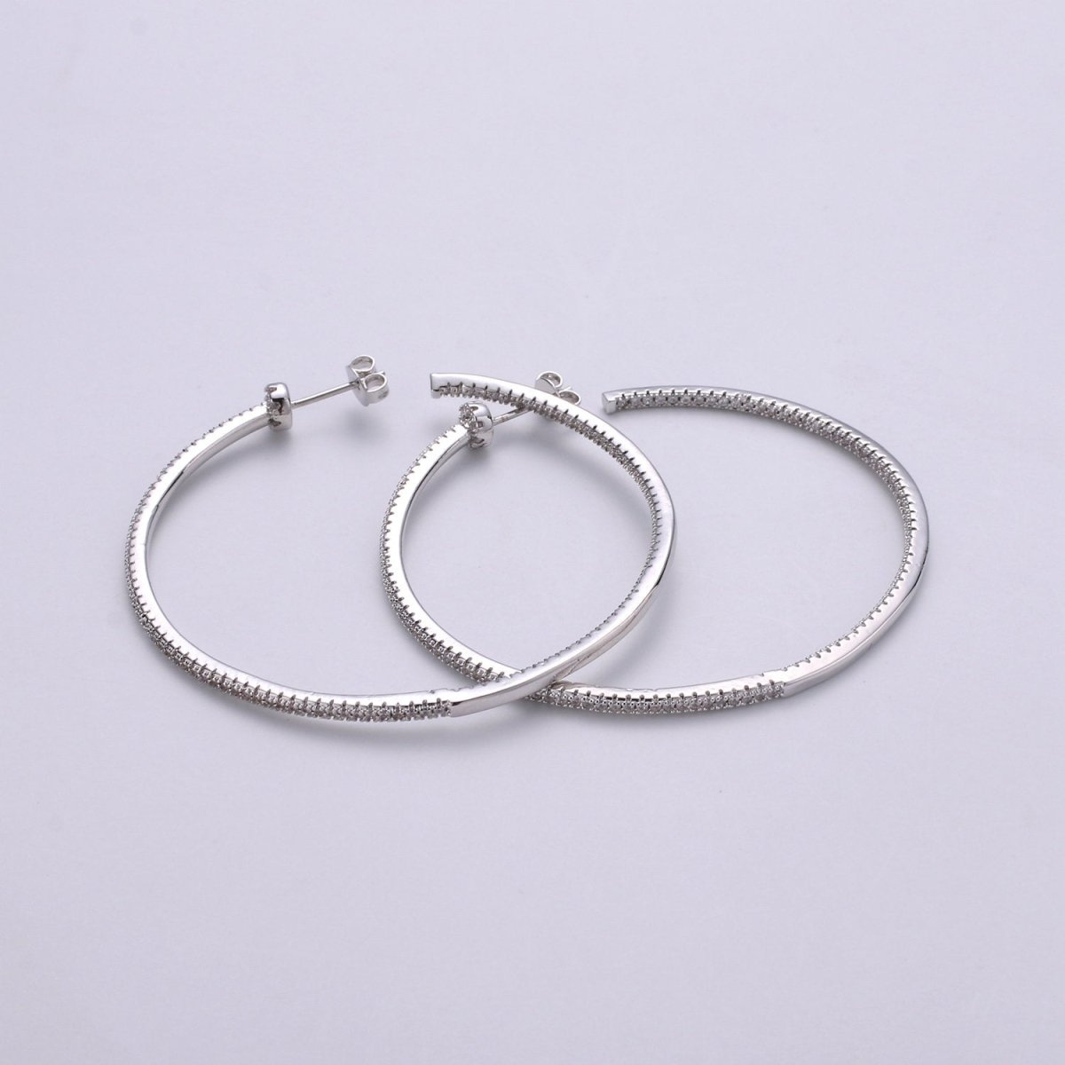 OS Gold Filled Minimalist Front-Facing Micro Paved CZ 55mm Hoop Earrings in Gold &amp; Silver Q-116