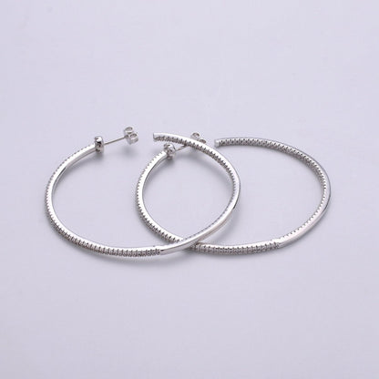 OS Gold Filled Minimalist Front-Facing Micro Paved CZ 55mm Hoop Earrings in Gold &amp; Silver Q-116