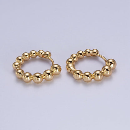 DISCONTINUE Gold Rounded Beaded Bubble Ball 20mm Huggie Hoop Earrings | V037