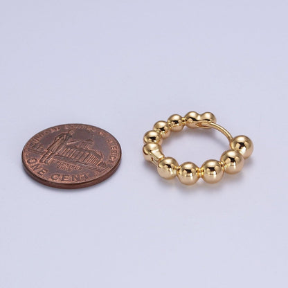 DISCONTINUE Gold Rounded Beaded Bubble Ball 20mm Huggie Hoop Earrings | V037