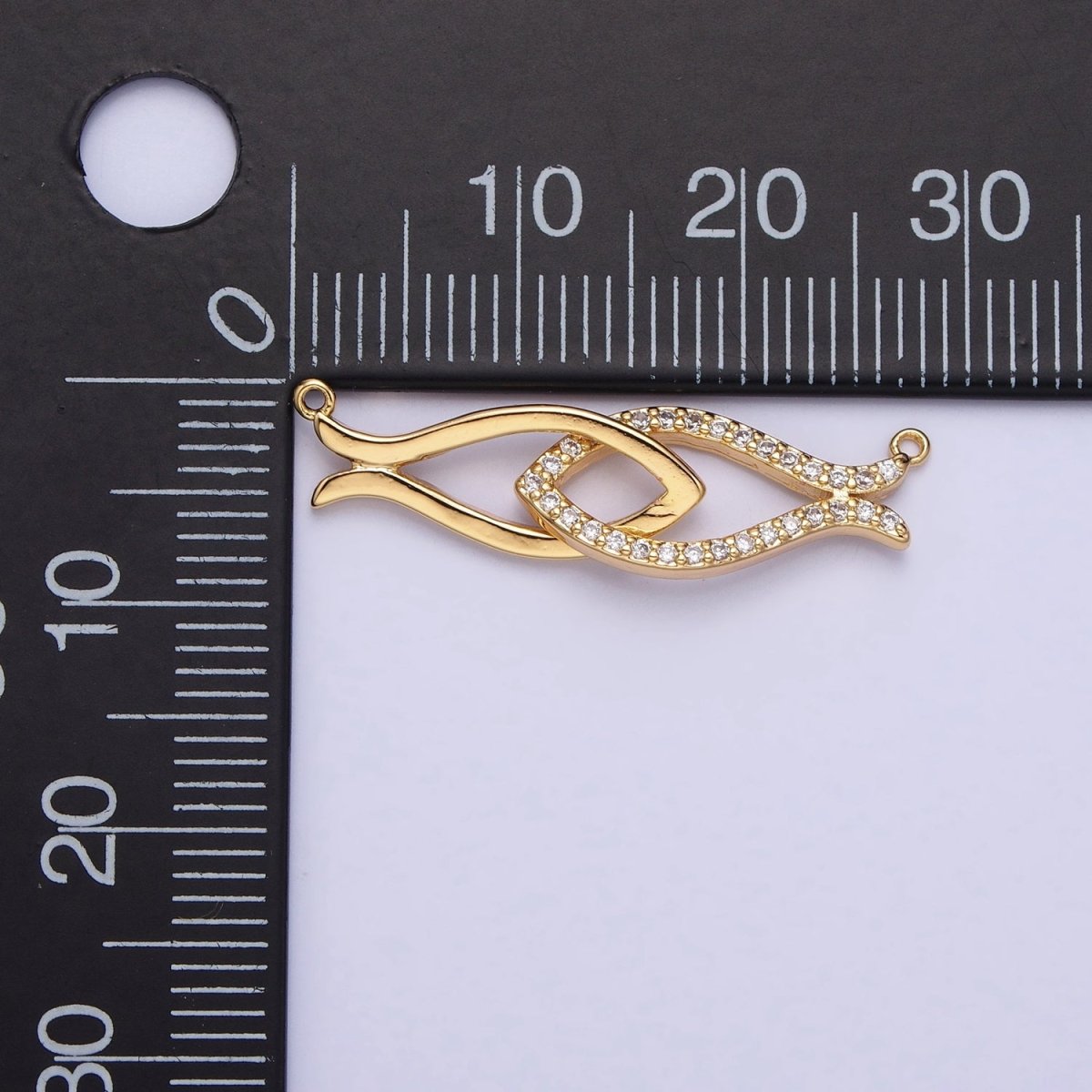 Gold, Silver Double Fish-Shaped Linked Micro Paved CZ Geometric Connector | Y-807