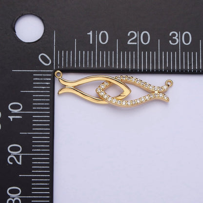 Gold, Silver Double Fish-Shaped Linked Micro Paved CZ Geometric Connector | Y-807