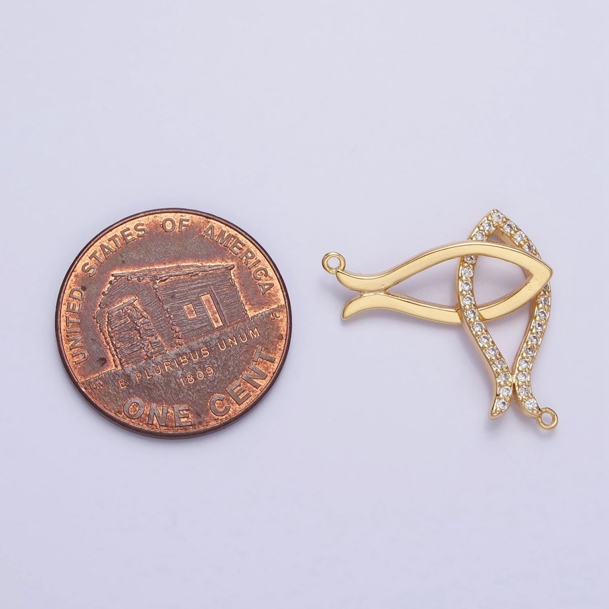 Gold, Silver Double Fish-Shaped Linked Micro Paved CZ Geometric Connector | Y-807