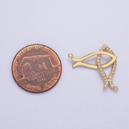 Gold, Silver Double Fish-Shaped Linked Micro Paved CZ Geometric Connector | Y-807