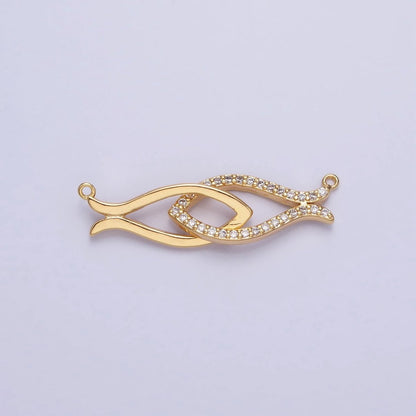 Gold, Silver Double Fish-Shaped Linked Micro Paved CZ Geometric Connector | Y-807