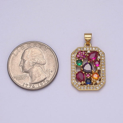OS Multi color gem rainbow Cubic Zirconia Stone Charm wholesale, bulk pendant for Jewelry Making Supply J-348