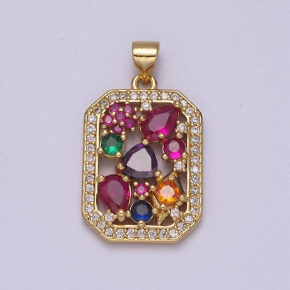 OS Multi color gem rainbow Cubic Zirconia Stone Charm wholesale, bulk pendant for Jewelry Making Supply J-348