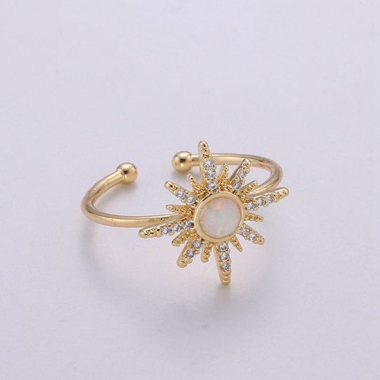 Opal sun ring, Dainty sunshine ring, Thin Gold Ring, October Birthstone, Delicate celestial Jewelry, Solar Polaris R-200