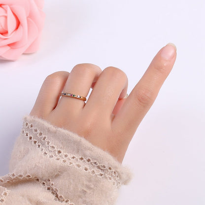 OS Rainbow Crystal 18K Gold Filled Simple Adjustable Ring O-360