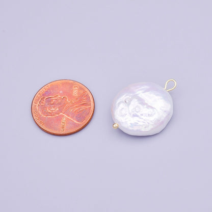 Round Flat 17mm Natural White Freshwater Pearl Charm | P-1648