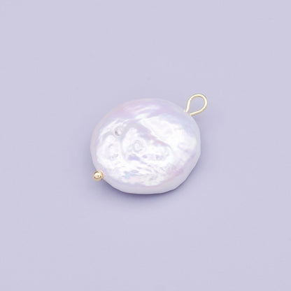 Round Flat 17mm Natural White Freshwater Pearl Charm | P-1648