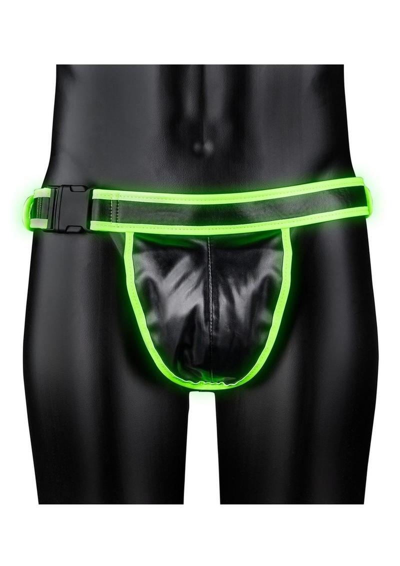 Ouch! Glow in the Dark Bonded Leather Buckle Jock Strap Fetish Wear