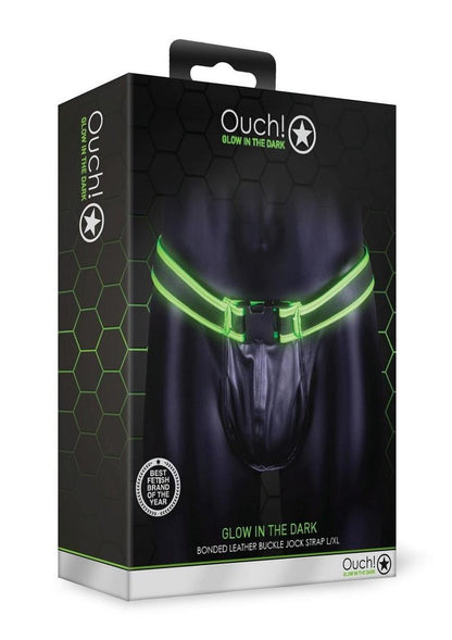 Ouch! Glow in the Dark Bonded Leather Buckle Jock Strap Fetish Wear