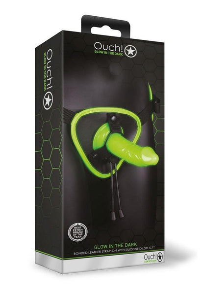 Ouch! Glow in the Dark Bonded Leather Strap-On with Silicone Dildo