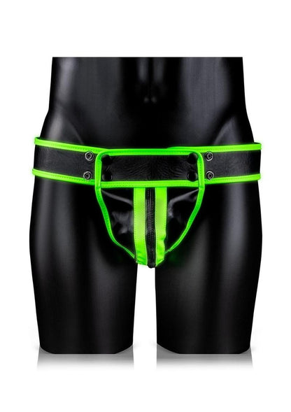 Ouch! Glow in the Dark Bonded Leather Striped Jock Strap