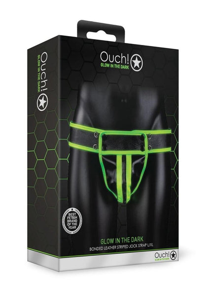 Ouch! Glow in the Dark Bonded Leather Striped Jock Strap