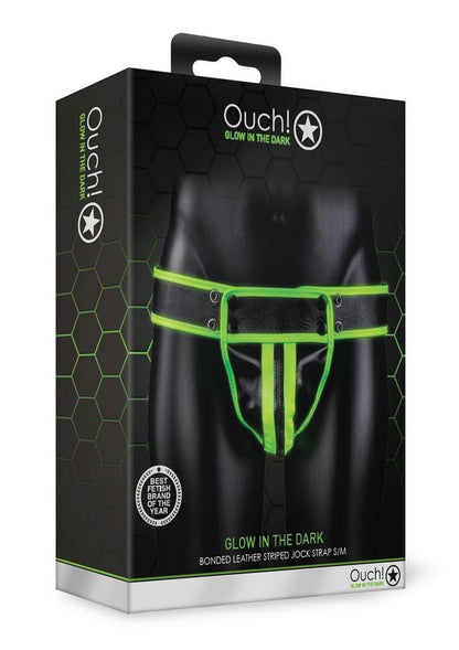Ouch! Glow in the Dark Bonded Leather Striped Jock Strap