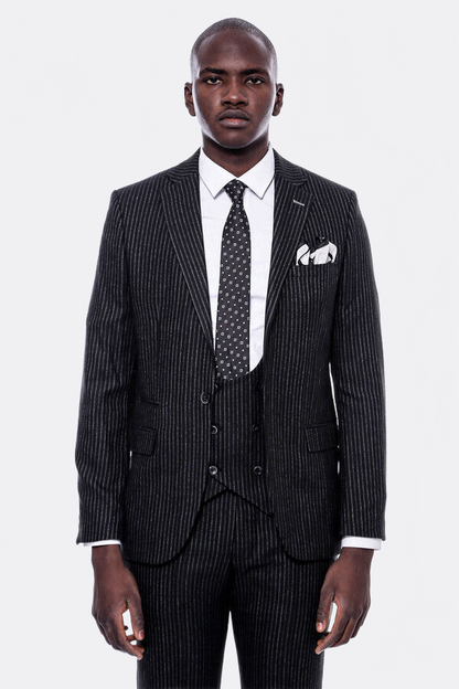 Striped Black Double Breasted Suit - Wessi