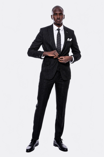 Striped Black Double Breasted Suit - Wessi