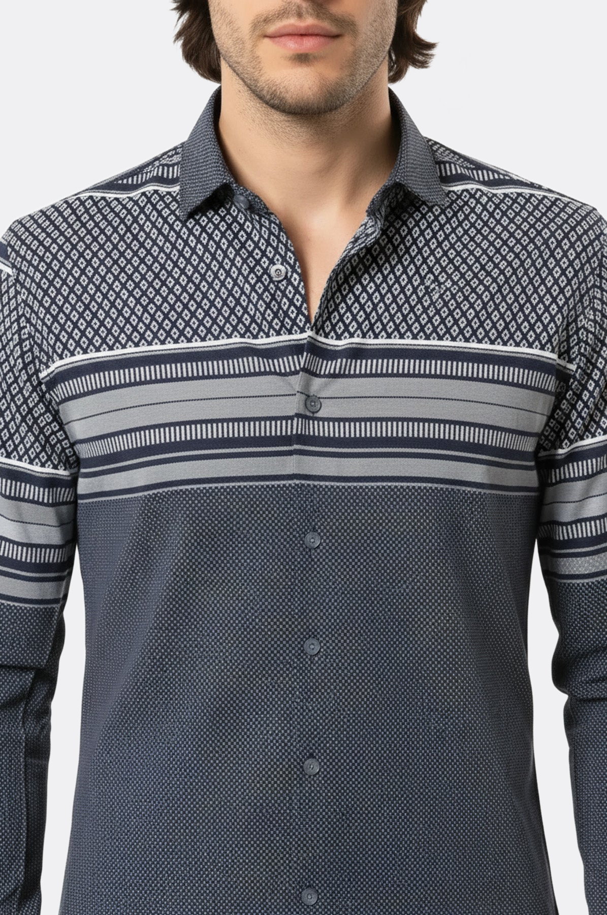 Patterned Navy Blue Men Shirt - Wessi