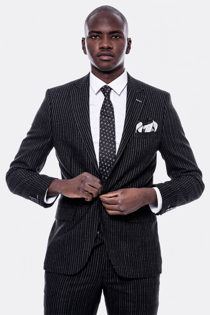 Striped Black Double Breasted Suit - Wessi