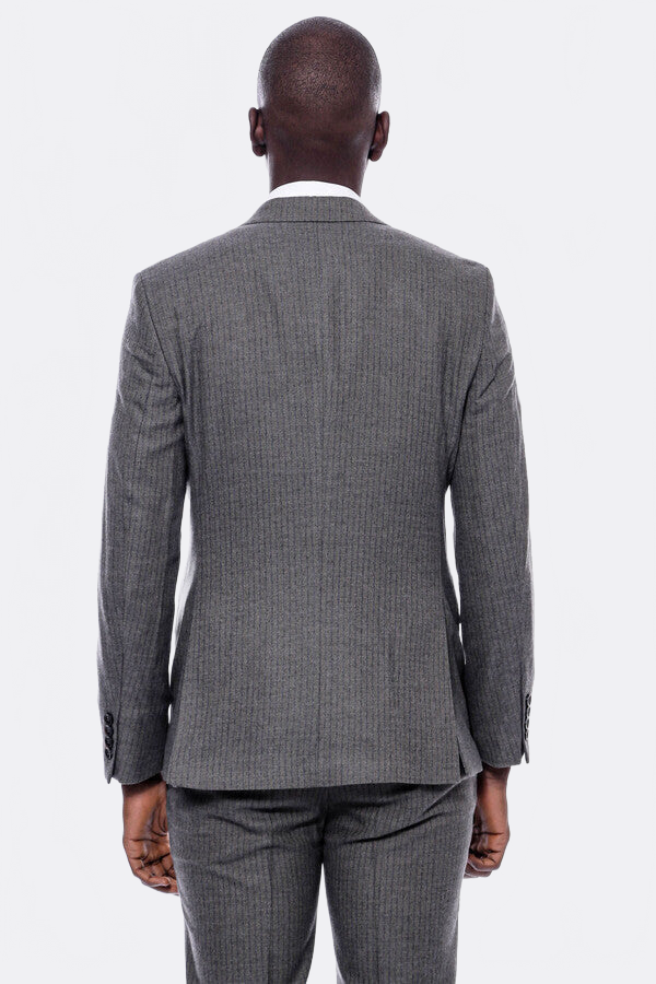 Striped Dark Beige Double Breasted Suit - Wessi