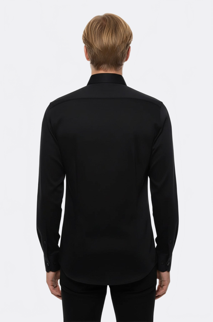 Cotton Satin Slim Fit Black Men Shirt - Wessi