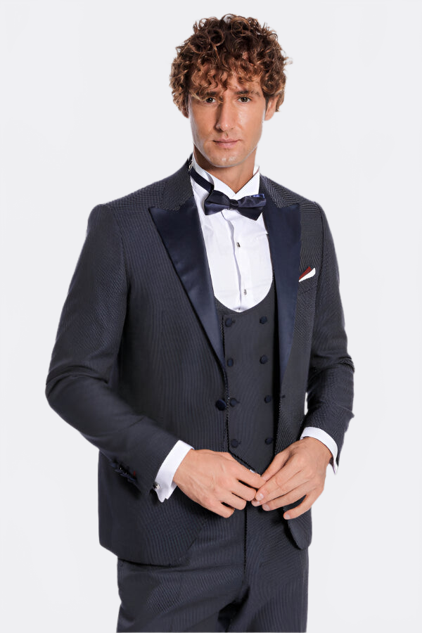 Navy Blue Tuxedo Suit - Wessi